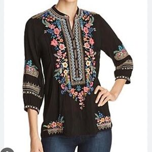 Johnny Was Sarabeth Georgette 3/4 sleeve tunic navy XXL